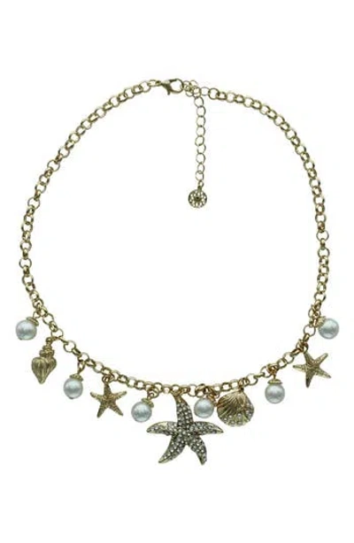 Olivia Welles Crystal & Faux Pearl Starfish Charm Necklace In Metallic