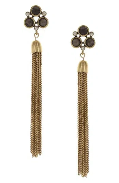 Olivia Welles Crystal Chain Tassel Earrings In Red