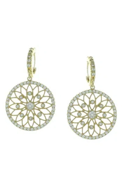 Olivia Welles Crystal Embellished Filigree Circle Drop Earrings In Gold