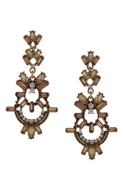 Olivia Welles Crystal Encrusted Drop Earrings In Brown