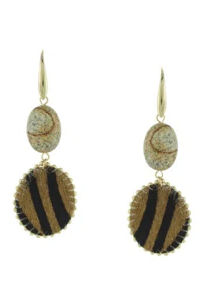 Olivia Welles Dania Animal Printed Faux Fur Drop Earrings In Brown