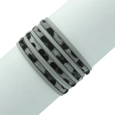 Olivia Welles Demi Gold Plated Faux Leather Leopard Magnetic Bracelet In Gold/grey
