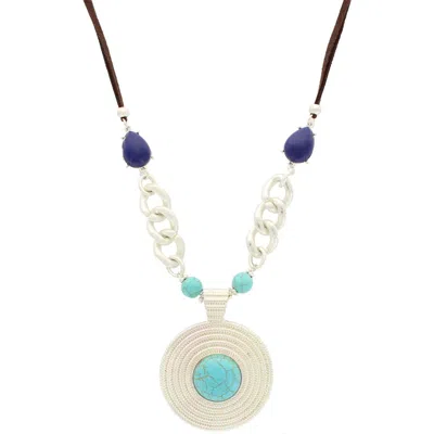 Olivia Welles Detailed Bead Statement Pendant Faux Leather Necklace In Multi