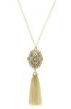 Olivia Welles Detailed Locket Tassel Necklace In Antique Gold