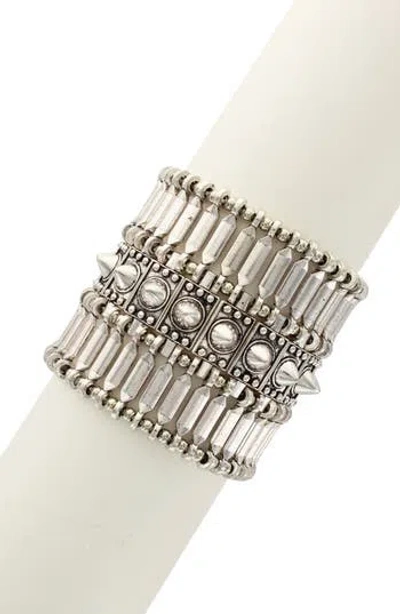 Olivia Welles Detailed Panel & Spike Stretch Bracelet In Metallic