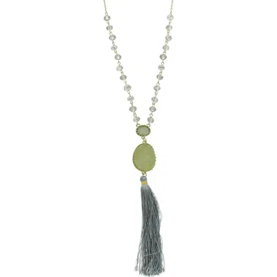 Olivia Welles Druzy Tassel Necklace In Green