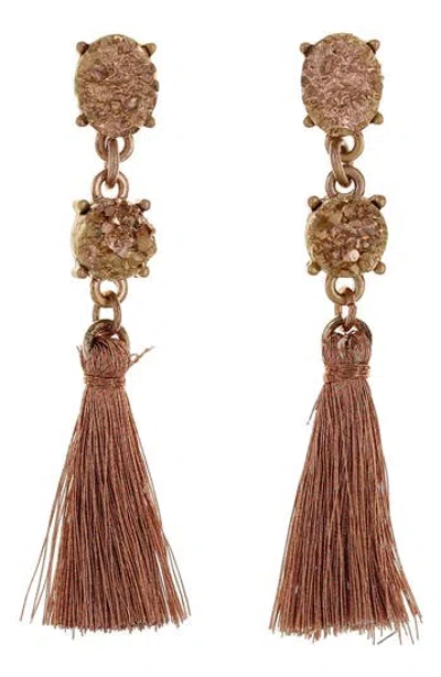 Olivia Welles Earthy Tassel Drop Earrings In Brown