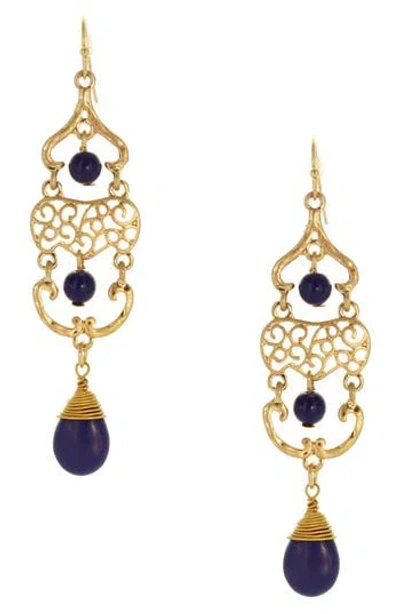 Olivia Welles Edith Beaded Filigree Drop Earrings In Blue