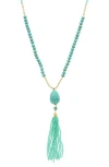 Olivia Welles Elesia Beaded Tassel Y-necklace In Blue