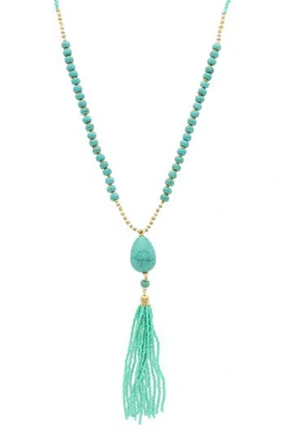Olivia Welles Elesia Beaded Tassel Y-necklace In Blue