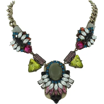 Olivia Welles Emma Jeweled Statement Necklace In Burnished Gold/multi