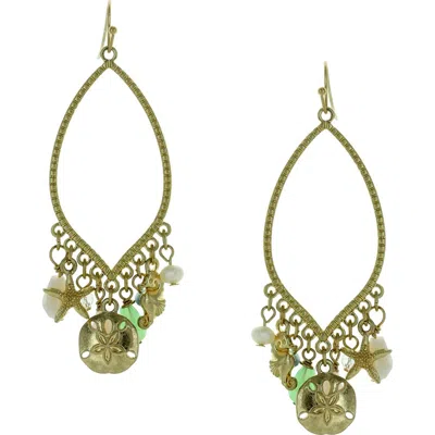 Olivia Welles Estate Yellow Gold Plated Briolette Resin Charm Teardrop Earrings In Worn Gold / Multi