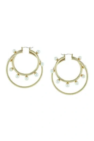 Olivia Welles Faye Yellow Gold Plated Imitation Pearl Double Hoop Earrings In Multi