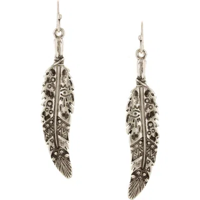 Olivia Welles Feather Drop Earrings In Burnished Silver