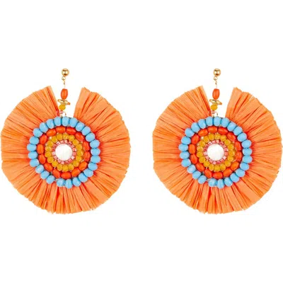 Olivia Welles Fiesta Multi-color Raffia Earrings In Orange