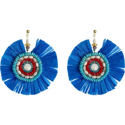 Olivia Welles Fiesta Multi-color Raffia Earrings In Blue
