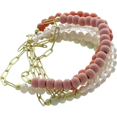 Olivia Welles Gianna Bead & Link Bracelet Set In Pink