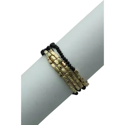 Olivia Welles Glass Beaded Stretch Bracelet In Gold/black