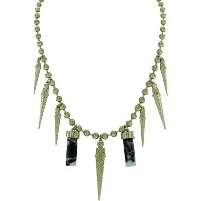 Olivia Welles Gold Plated Alternating Icicle Beaded Statement Necklace In Gold/black/white