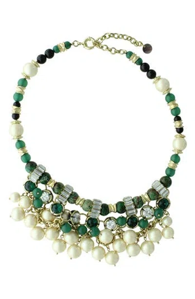Olivia Welles Gold Plated Dina Crystal & Faux Pearl Collar Necklace In Gold/green/cream