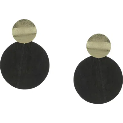Olivia Welles Gracie Faux Leather Disc Drop Earrings In Black