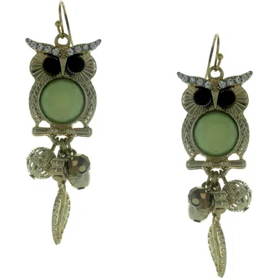 Olivia Welles Guin Dangle Owl Drop Earrings In Green