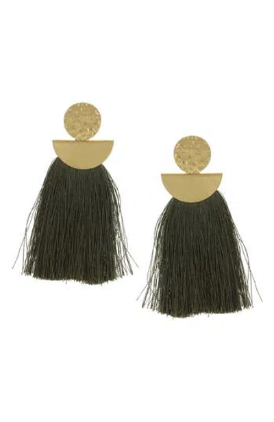 Olivia Welles Hammered Tassel Drop Earrings In Black