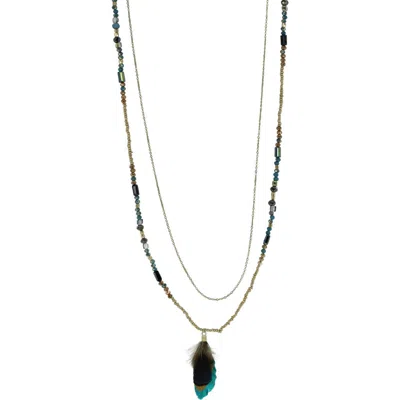 Olivia Welles Hillaria Beaded Feather Pendant Necklace In Black