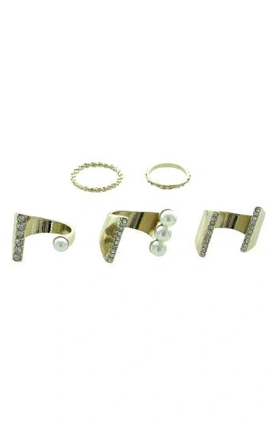 Olivia Welles Imitation Cassia Pearl & Crystal Ring Set In Gold