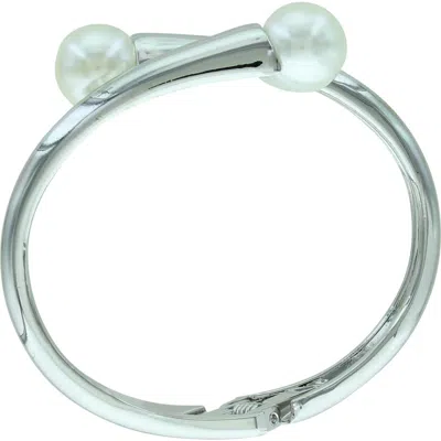 Olivia Welles Imitation Pearl Crossover Hinge Bangle In Silver / White