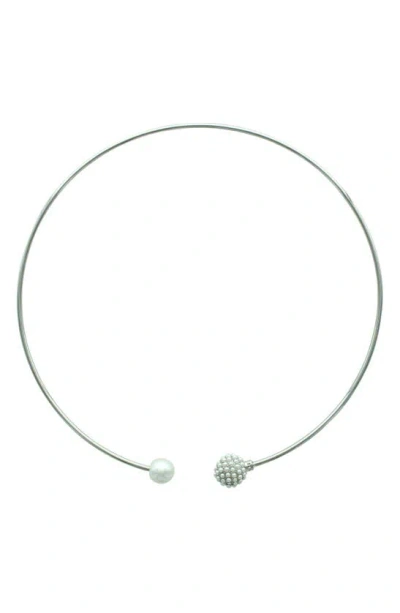 Olivia Welles Imitation Pearl Open Choker Necklace In Metallic