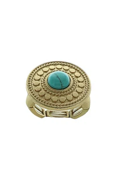 Olivia Welles Imitation Turquoise Medallion Adjustable Ring In Gold