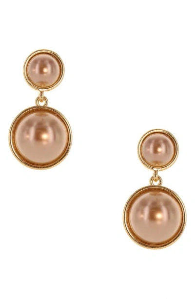 Olivia Welles Jana Imitation Pearl Double Drop Earrings In Brown