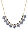 Olivia Welles Juliet Cluster Frontal Necklace In Burnished Gold / Blue