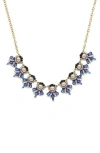 Olivia Welles Juliet Cluster Frontal Necklace In Burnished Gold/blue