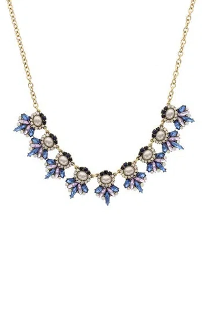 Olivia Welles Juliet Cluster Frontal Necklace In Burnished Gold/blue