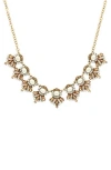 Olivia Welles Juliet Cluster Frontal Necklace In Burnished Gold/topaz