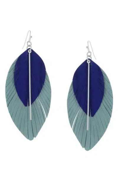 Olivia Welles Kaia Fringed Leather Earrings In Blue