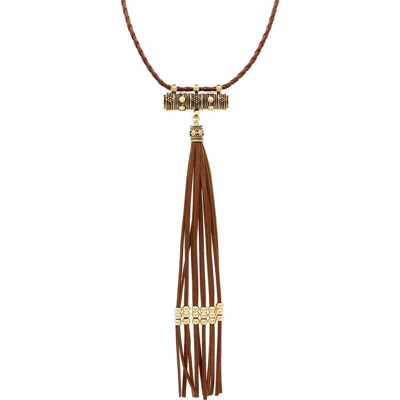 Olivia Welles Kaleen Fringe Tassel Pendant Necklace In Brown