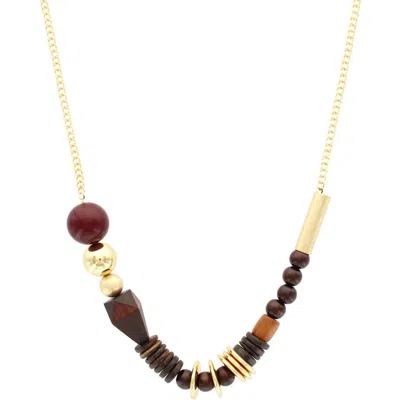 Olivia Welles Kaylea Wood Beaded Necklace In Gold