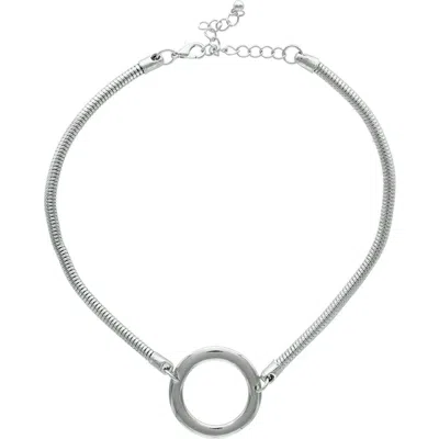 Olivia Welles Lala Circle Pendant Choker Necklace In Metallic