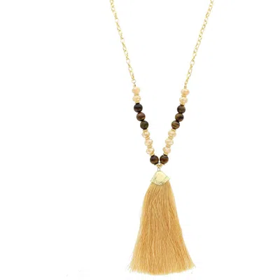 Olivia Welles Latte Tassel Pendant Necklace In Neutral