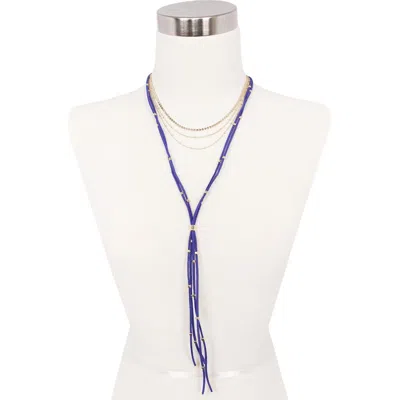Olivia Welles Layered Chain And Suede Lariat Necklace