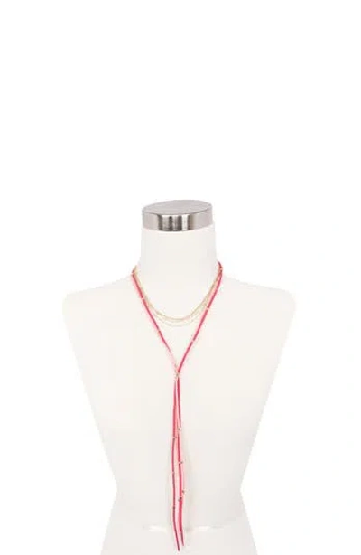 Olivia Welles Layered Chain And Suede Lariat Necklace In Pink
