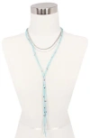 Olivia Welles Layered Chain And Suede Lariat Necklace In Silver/aqua