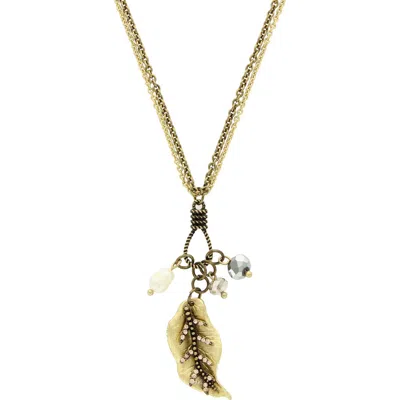 Olivia Welles Leaf & Imitation Pearl Pendant Necklace In Pink