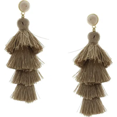 Olivia Welles Lianna Tassel Dangle Earrings In Gold / Taupe