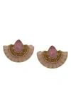 Olivia Welles Lily Beaded Crystal Fan Stud Earrings In Gold/pink