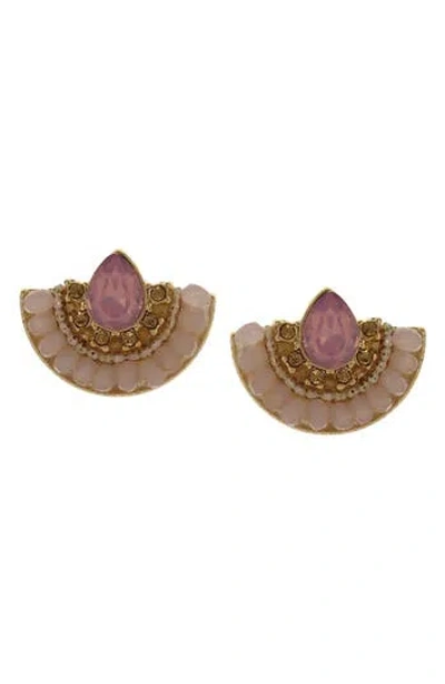 Olivia Welles Lily Beaded Crystal Fan Stud Earrings In Neutral