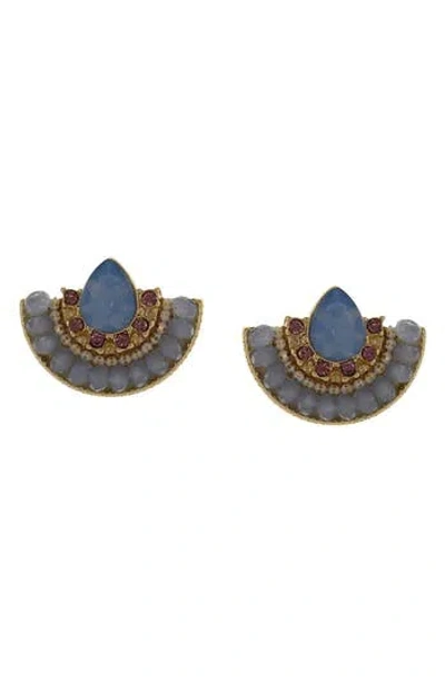 Olivia Welles Lily Beaded Fan Stud Earrings In Multi